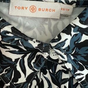 Tory Burch Black Navy White Leaf-Print Blouse